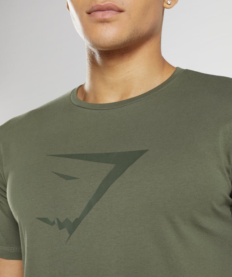 Men's Gymshark Sharkhead Infill T-Shirts Olive | CA 3D10NA